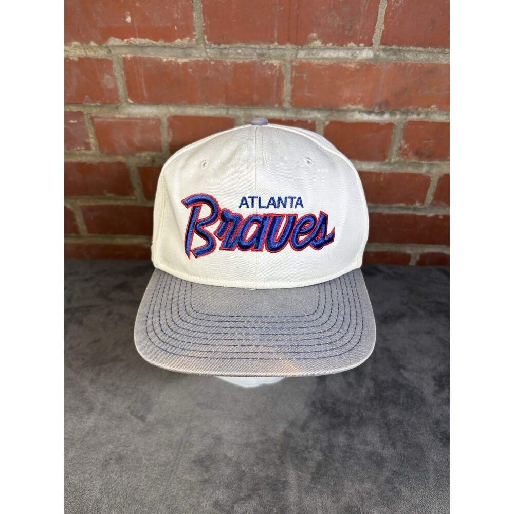 Vintage 90s Sports Specialties Nike Atlanta Braves Script Snapback Hat Bleached